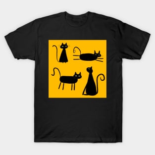 Black Cat on Golden Background T-Shirt